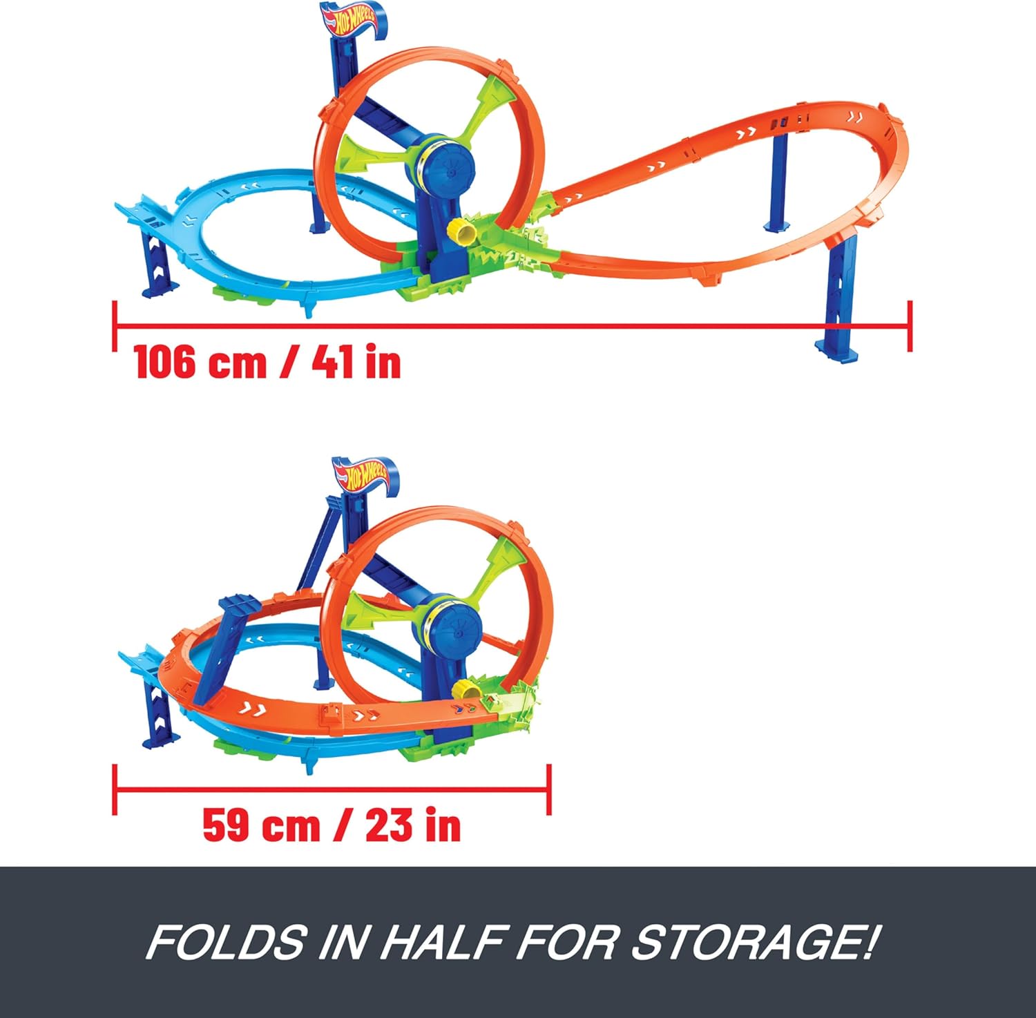 Hot Wheels Toy Car Track Set, Launch and Loop Playset & 1:64 Scale Die-Cast Vehicle, Crash Area on Figure 8 Track with Loop-Kicker Booster