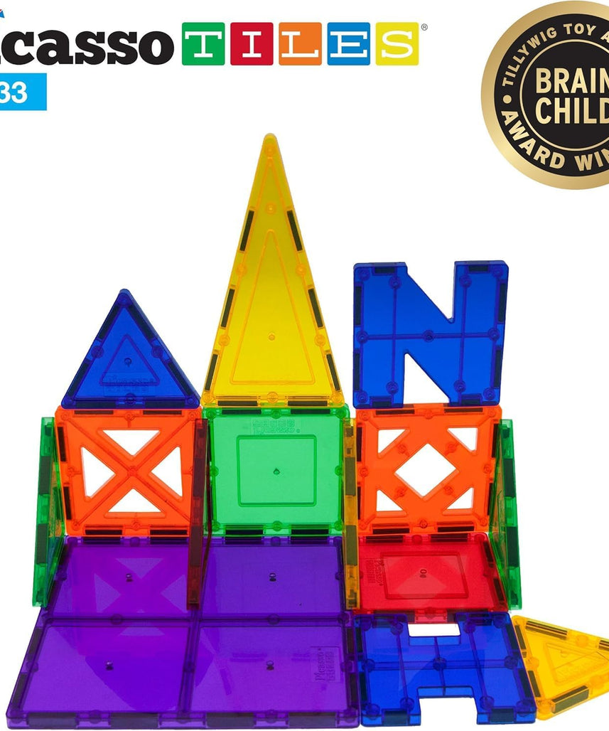 PicassoTiles 33 Piece Building Blocks 33pcs Educational Kit 3D Building Construction Toy Set Clear Magnetic Stacking Block STEM Playboard Magnet Felt Tiles Novelty Game, Creativity Beyond Imagination