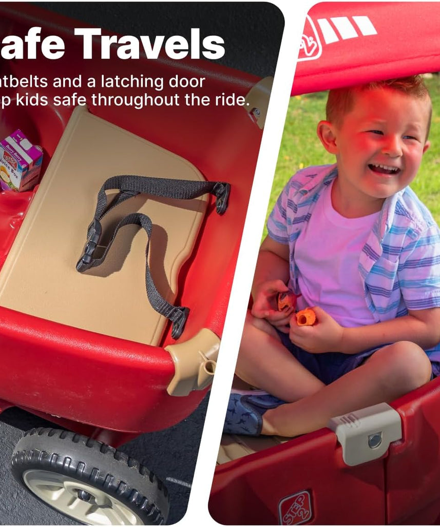 Step2 All Around Canopy Wagon 822700, Red, Kids Ride-On Pull Wagon with Canopy, Toddlers & Preschoolers