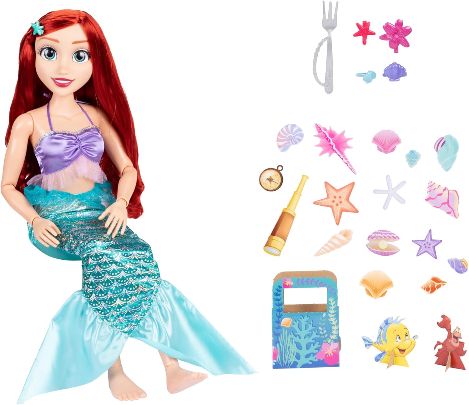 Disney Princess Playdate Ariel Doll 32 Inch, Large Ariel Doll with Accessories, The Little Mermaid Big Size Princess Figure, Poseable Doll for Imaginative Role Play, Kids Toys 3 Years+