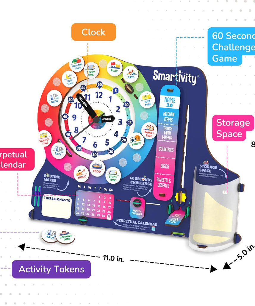 Smartivity DIY Interactive Clock with Stationary Organiser for Kids Ages 6-12 | Features an Infinity Calendar | Birthday Gift for Boys & Girls | Educational Toy