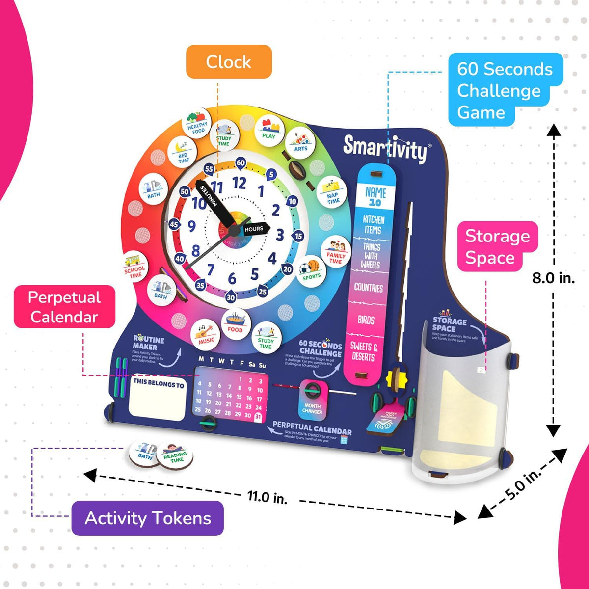 Smartivity DIY Interactive Clock with Stationary Organiser for Kids Ages 6-12 | Features an Infinity Calendar | Birthday Gift for Boys & Girls | Educational Toy