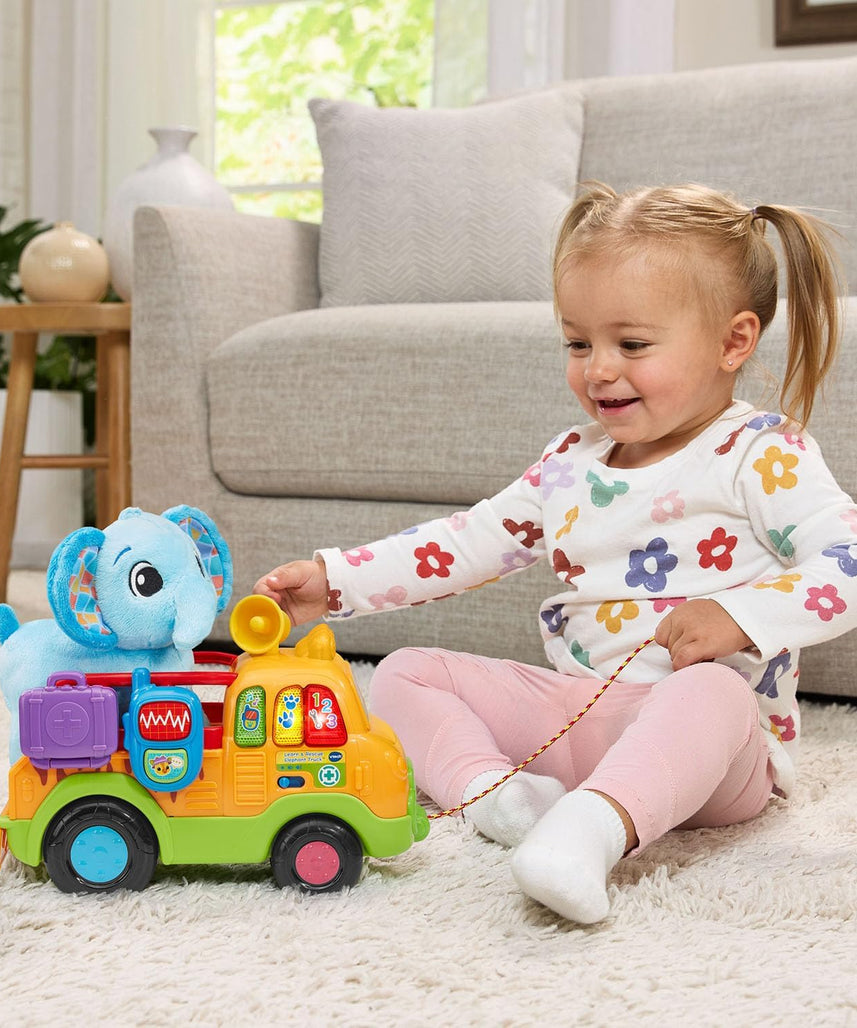VTech Learn and Rescue Elephant Truck Pull Toy with Plush Elephant