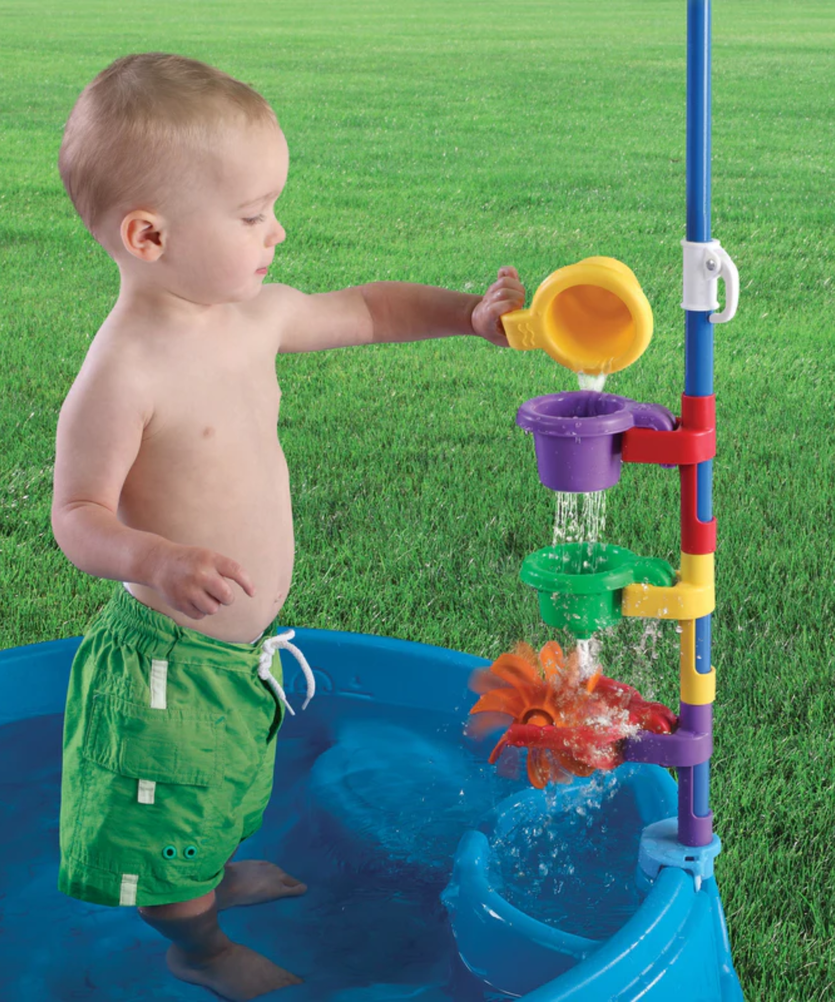 Step2 Play & Shade Pool, 45 Litre Outdoor Water Pool with Two Molded Seats, Includes Funnel Cup, Umbrella and Water Wheel Accessories, Backyard Garden Kids Pool Suitable for Boys and Girls Aged 2+