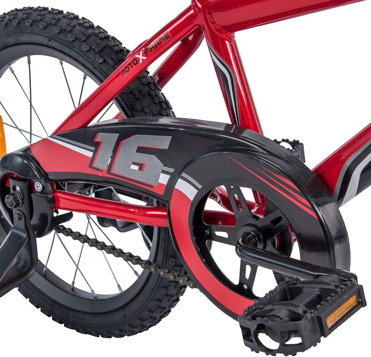 دراجة هافي روك إت إيزي بيلد للأطفال، لون أحمر، للأولاد والبنات، مزودة بعجلات تدريب، وإطار فولاذي، وفرامل كوستر