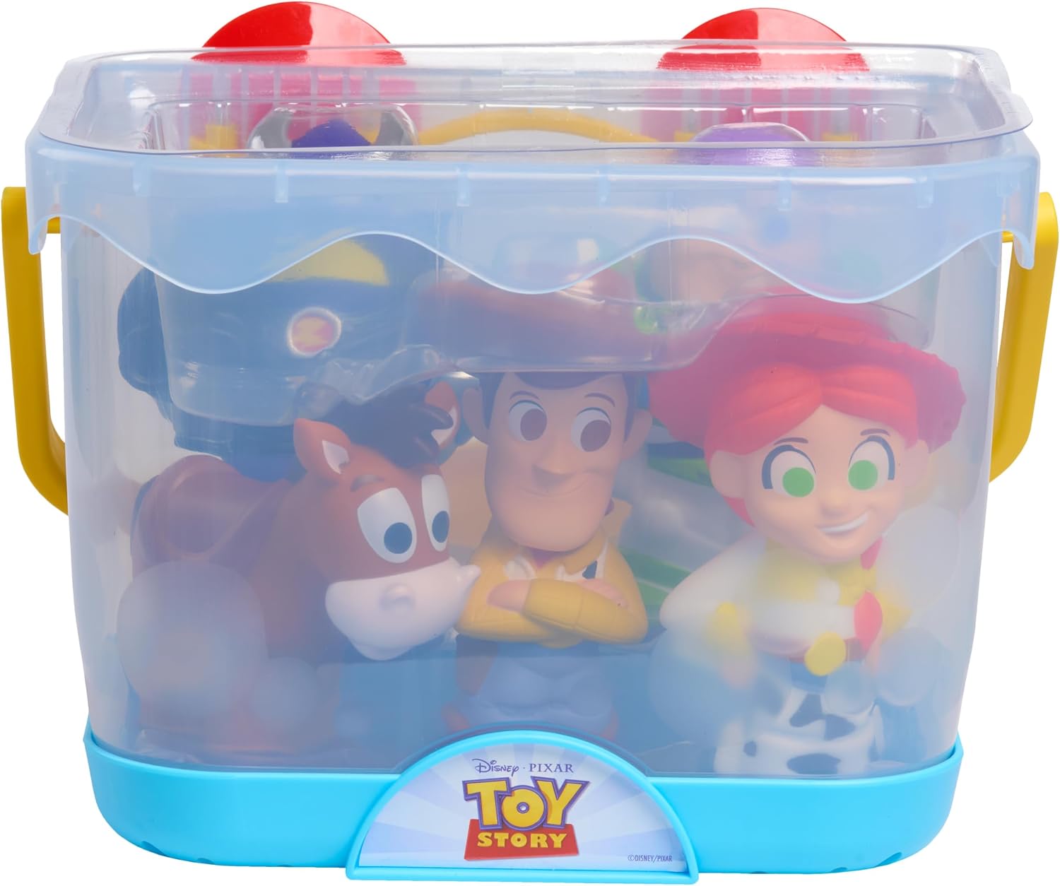 Disney Toy Story Bath Caddy, 6-pieces, 5 Bath Toy Figures Sealed for Safety, Attaches to Wall, Bath Toy for Fans, Girls, Boys, Kids, Ages 3 and Up