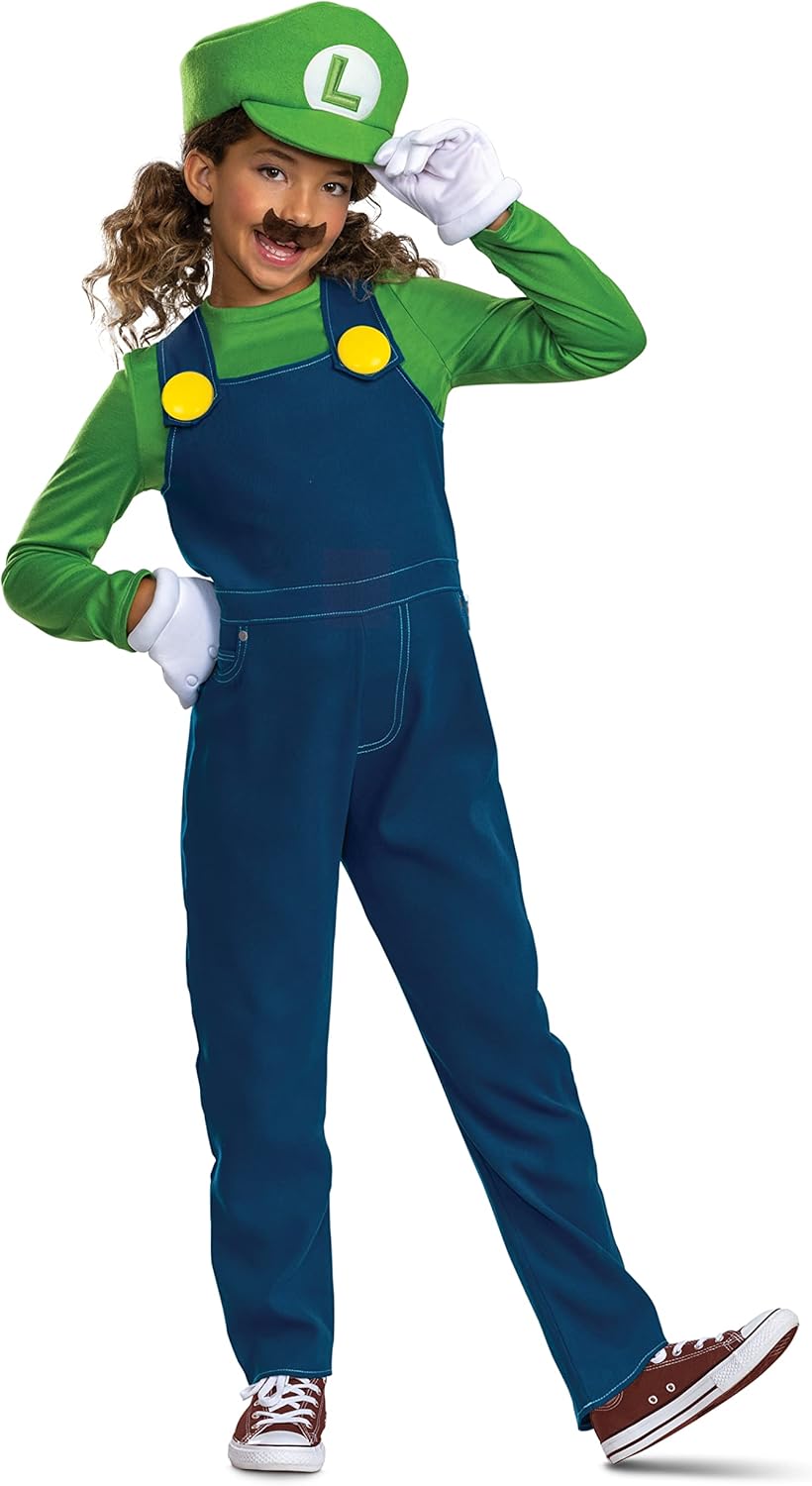 Disguise Luigi Costume for Kids, Official Super Mario Bros Costume and Accessories for Children, Size (4-6)
