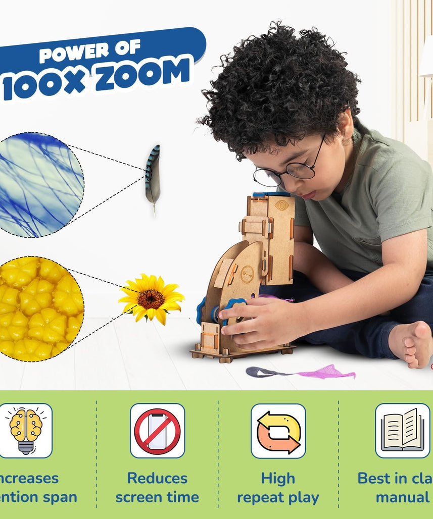 Smartivity DIY Microscope 100x Zoom Toy for Kids Age 8-10-12-14 Years Old | Birthday Gift for Boys & Girls | Science Toy for Kids 8-14 Years Old Students I STEM Sciene Kit