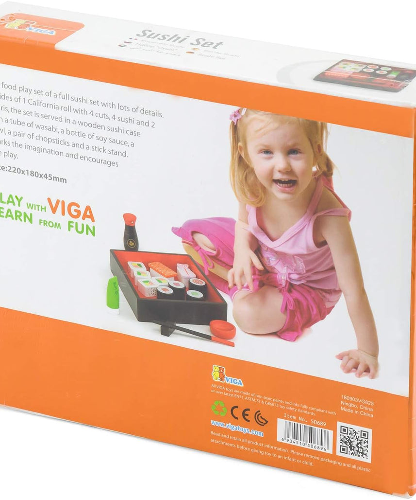 VIGA Wooden Sushi Pretend Play Set, Educational Role-Play Toy for Kids, Ages 18+ Months
