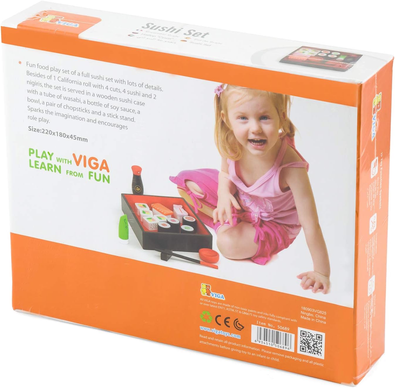 VIGA Wooden Sushi Pretend Play Set, Educational Role-Play Toy for Kids, Ages 18+ Months