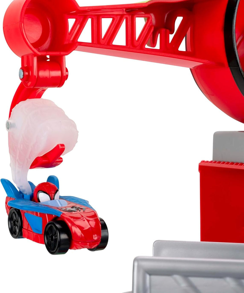Spidey N Friends Construction Zone Chaos Track Set, Deluxe 2-Foot High Race Track Features Zip Line, Action Zones, & 2 Separate Tracks with Two 3-Inch Vehicles, Kids Toys, Gift, Playset, 3 Years+