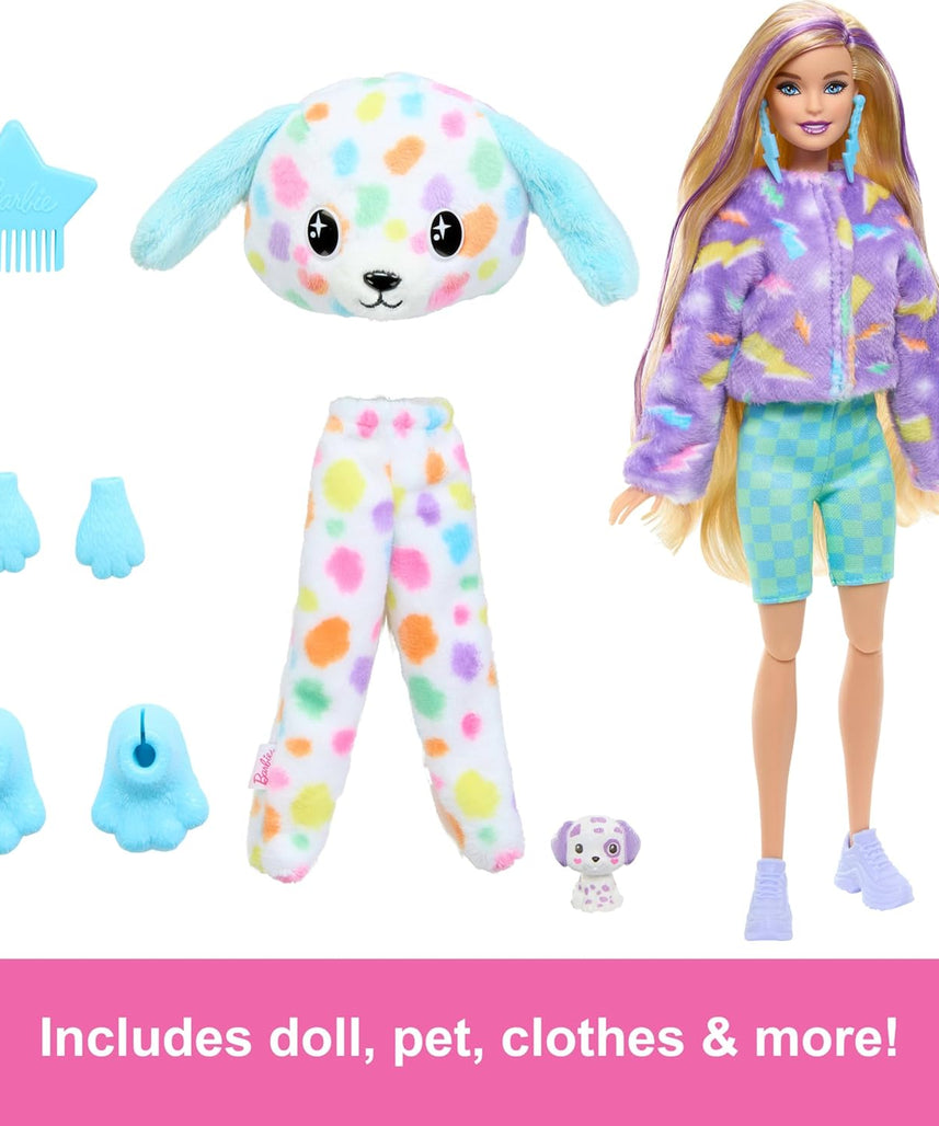 Barbie Cutie Reveal Color Dream Dalmatian Doll with Rainbow Plush & 10 Color-Changing Surprise Accessories, Ages 3+
