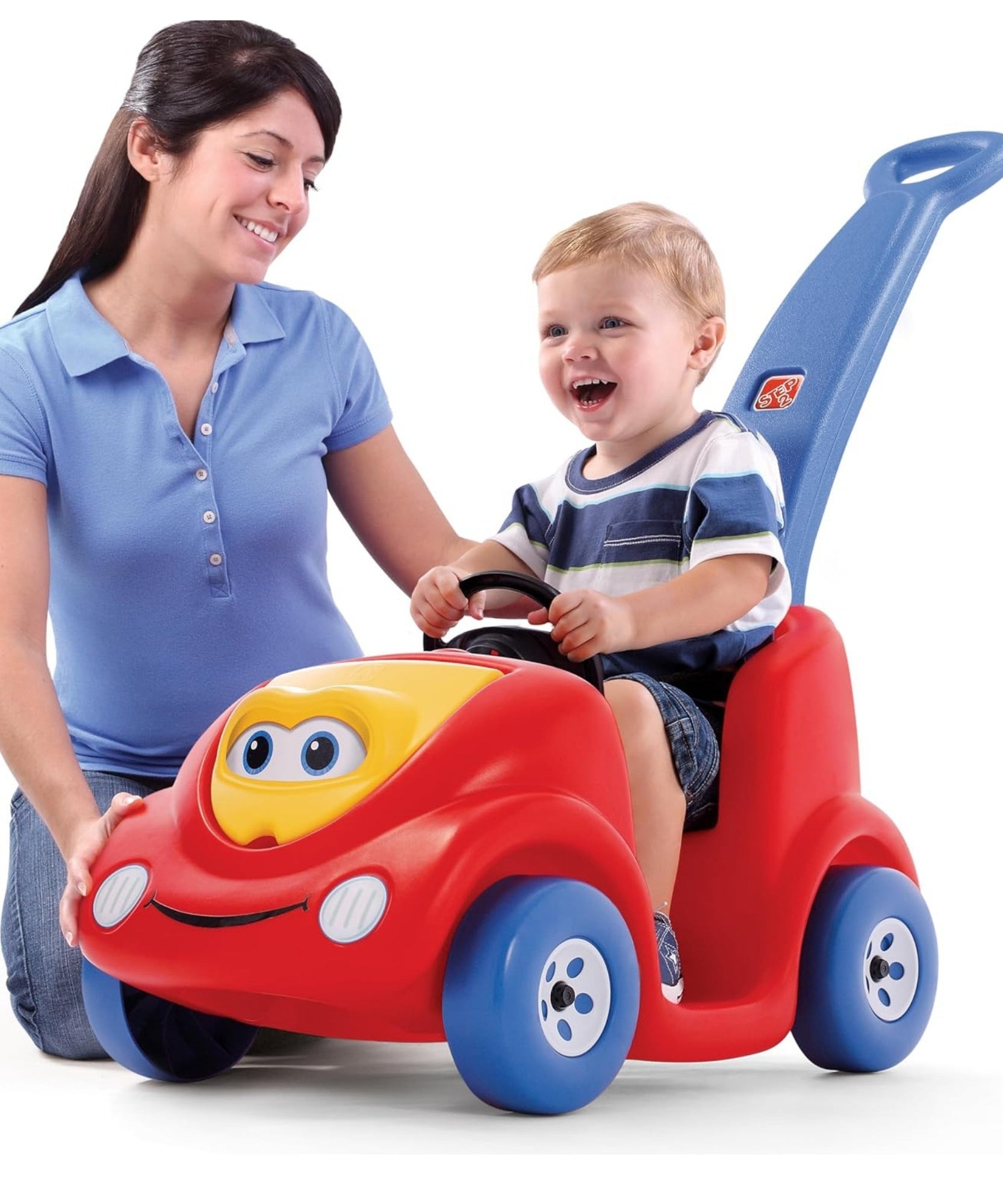 Step2 10th Anniversary Edition Buggy Single Seater Kids Push Car, Easy to Store Ride On Toy with Seatbelt, Horn and Storage Trunk, Suitable for Children both Boys and Girls Aged 18m and Above, Red, Pink