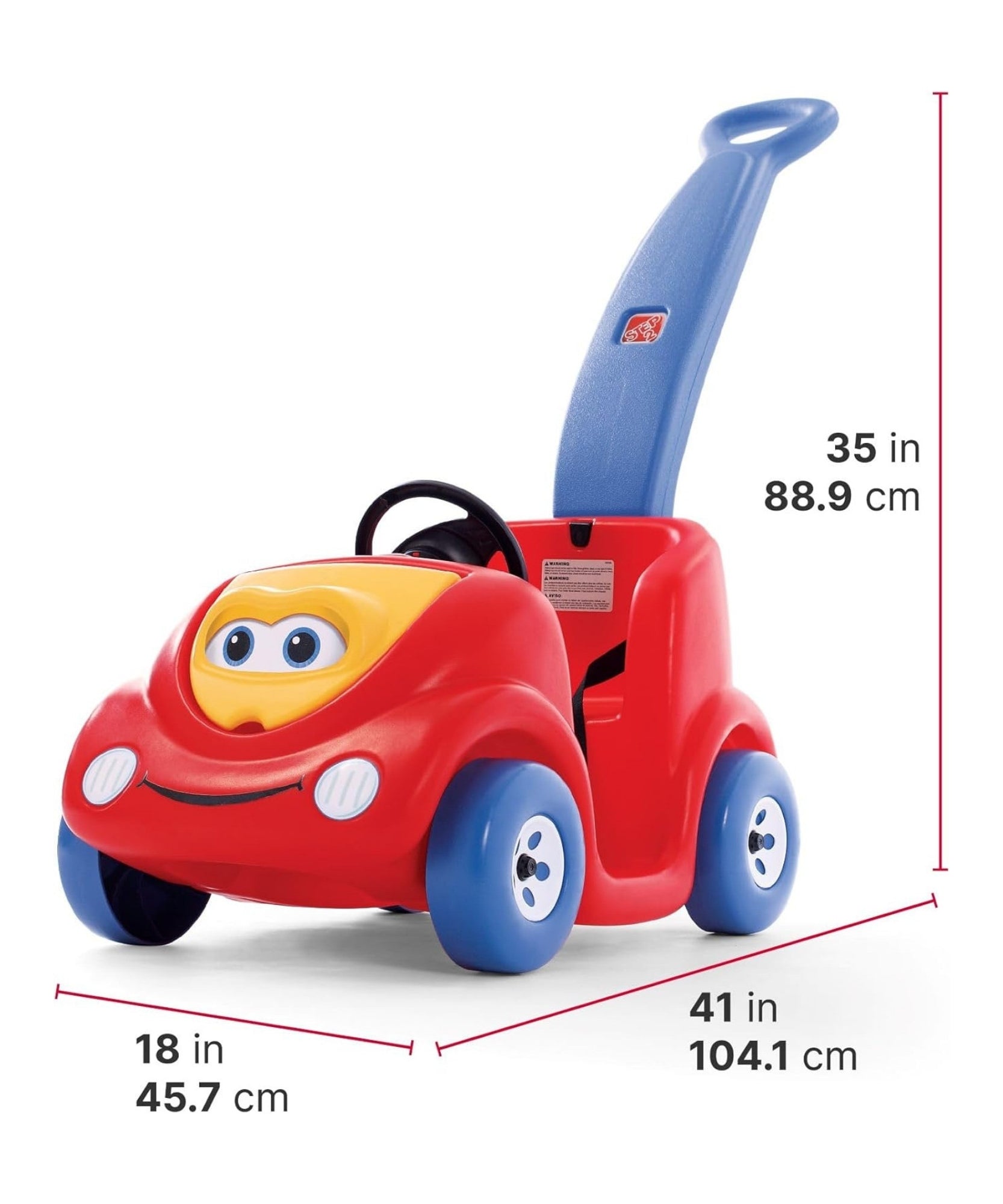 Step2 10th Anniversary Edition Buggy Single Seater Kids Push Car, Easy to Store Ride On Toy with Seatbelt, Horn and Storage Trunk, Suitable for Children both Boys and Girls Aged 18m and Above, Red, Pink