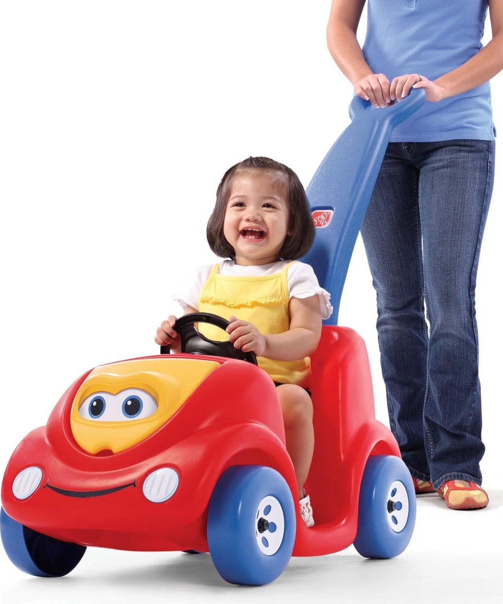 Step2 10th Anniversary Edition Buggy Single Seater Kids Push Car, Easy to Store Ride On Toy with Seatbelt, Horn and Storage Trunk, Suitable for Children both Boys and Girls Aged 18m and Above, Red, Pink