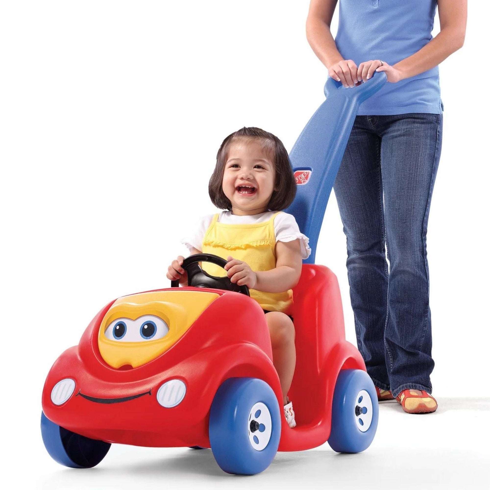 Step2 10th Anniversary Edition Buggy Single Seater Kids Push Car, Easy to Store Ride On Toy with Seatbelt, Horn and Storage Trunk, Suitable for Children both Boys and Girls Aged 18m and Above, Red, Pink