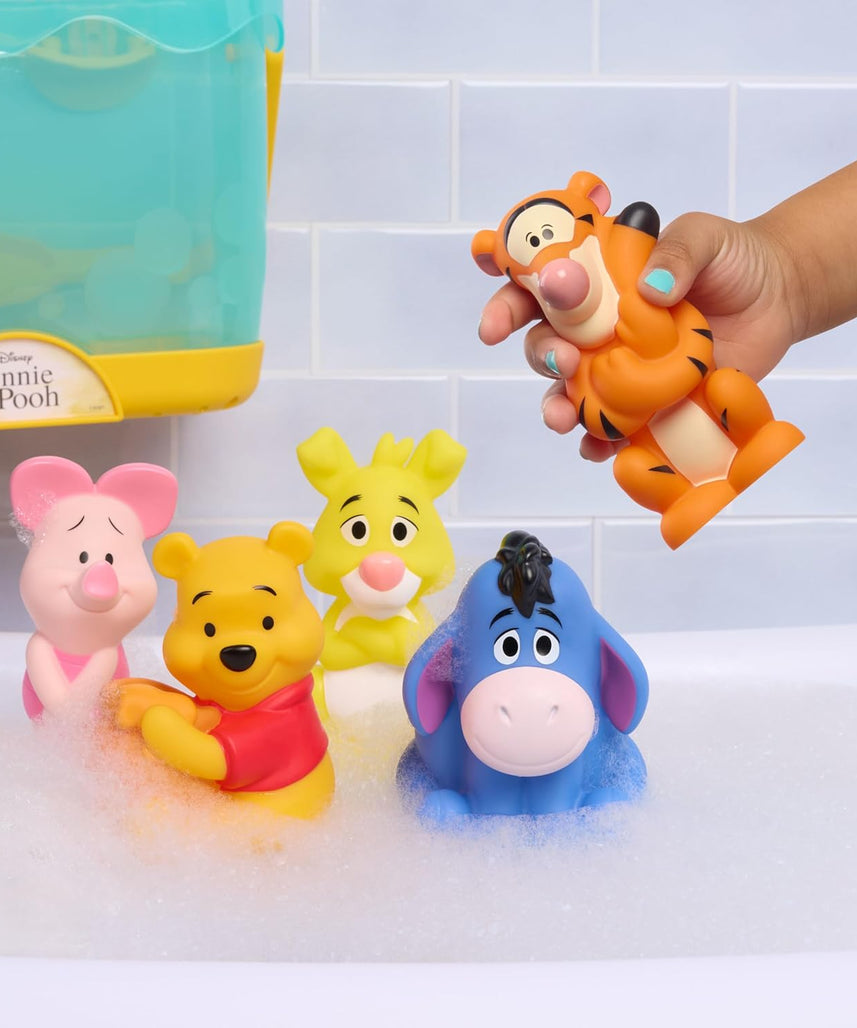 Disney Winnie the Pooh Bath Caddy, 6-pieces, 5 Bath Toy Figures Sealed for Safety, Attaches to Wall, Bath Toy for Fans, Girls, Boys, Kids, Ages 3 and Up