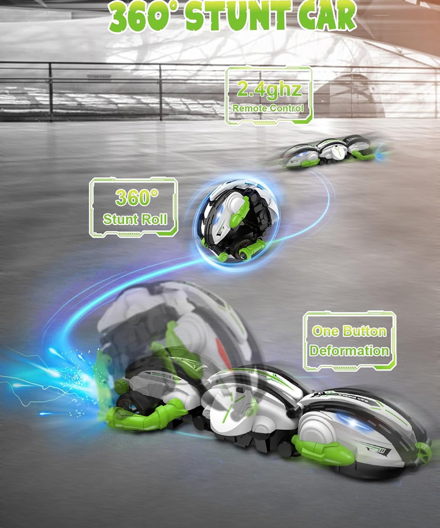 Crazon RC Stunt Car 360° Rolling Snake Car with LED Lights – Green
