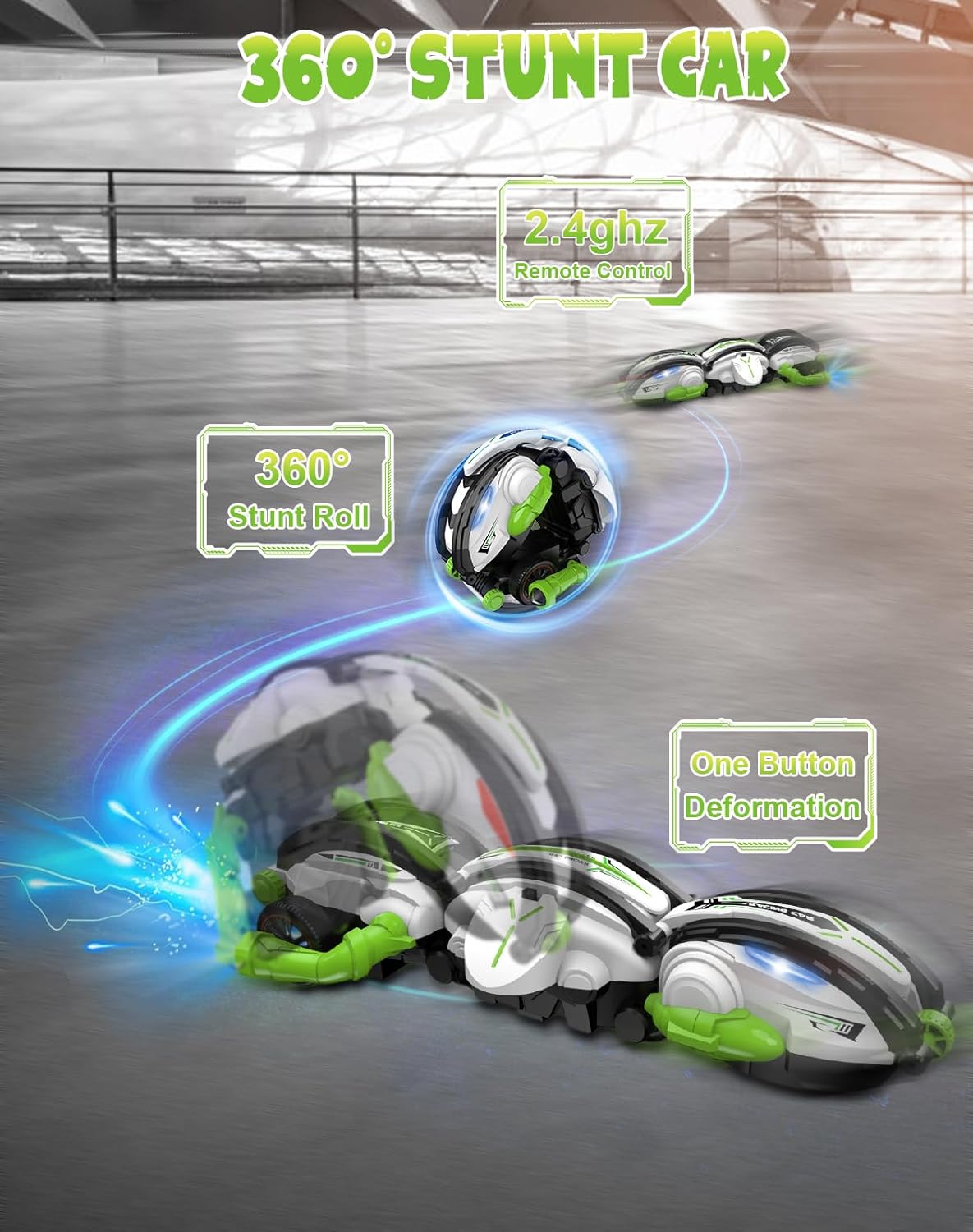 Crazon RC Stunt Car 360° Rolling Snake Car with LED Lights – Green
