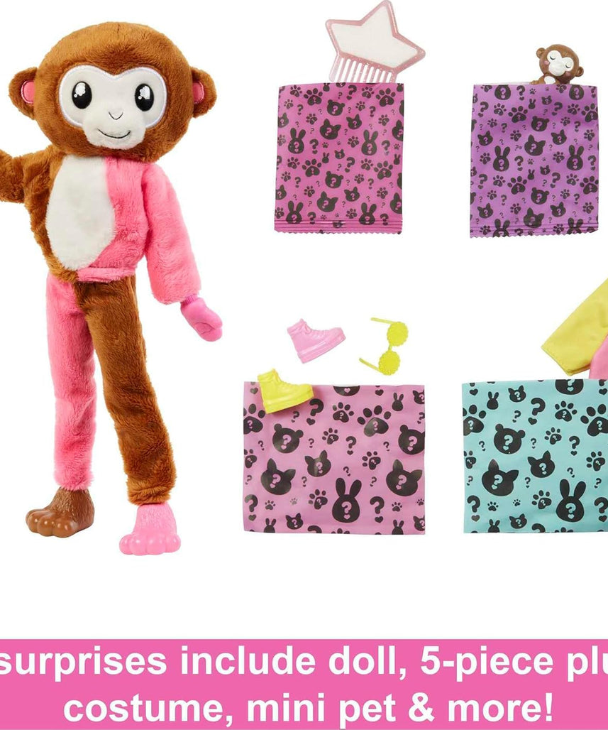 Barbie Cutie Reveal Chelsea Doll & Accessories, Jungle Series Monkey-Themed Small Doll Set, 10 Surprises