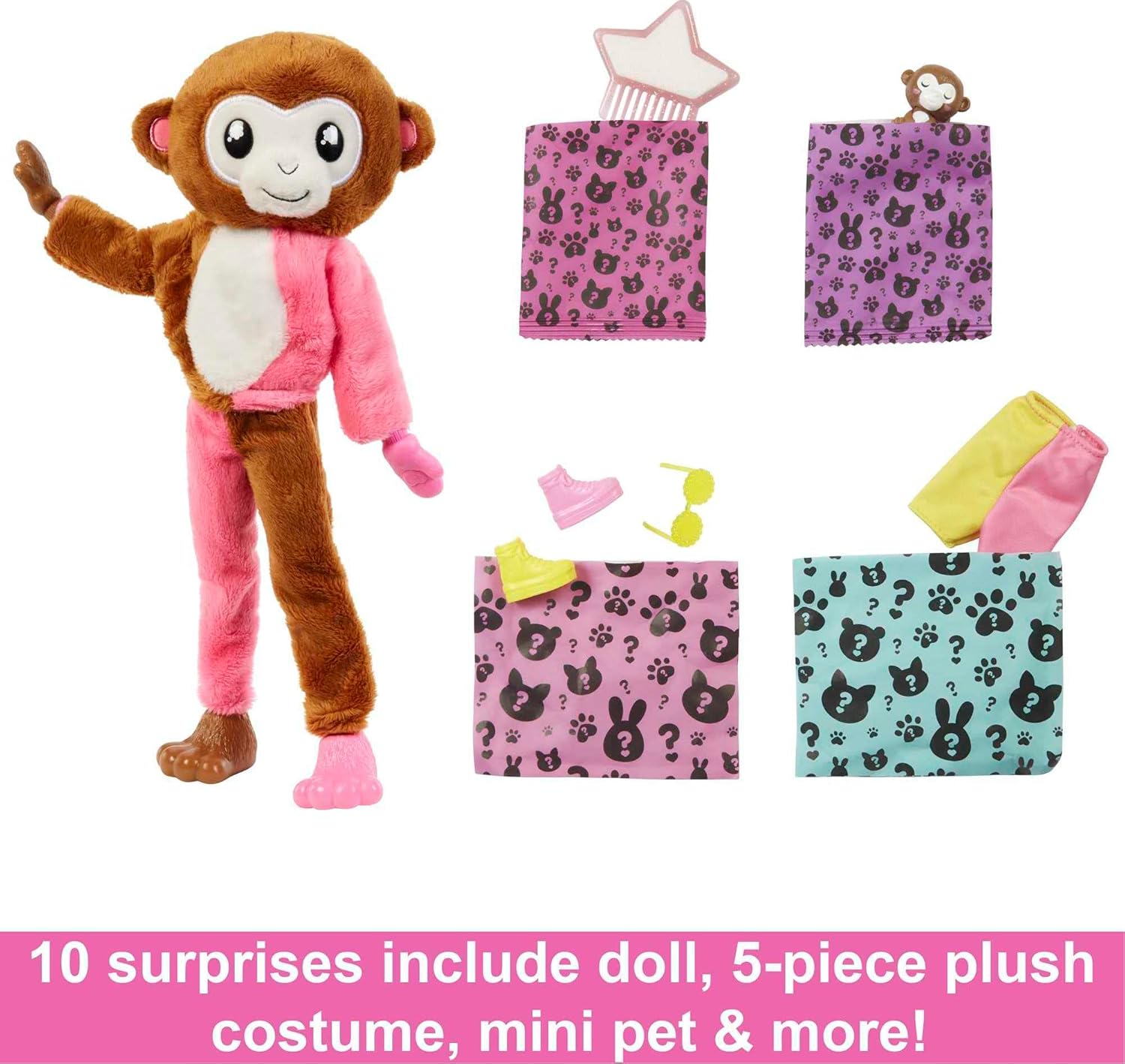 Barbie Cutie Reveal Chelsea Doll & Accessories, Jungle Series Monkey-Themed Small Doll Set, 10 Surprises