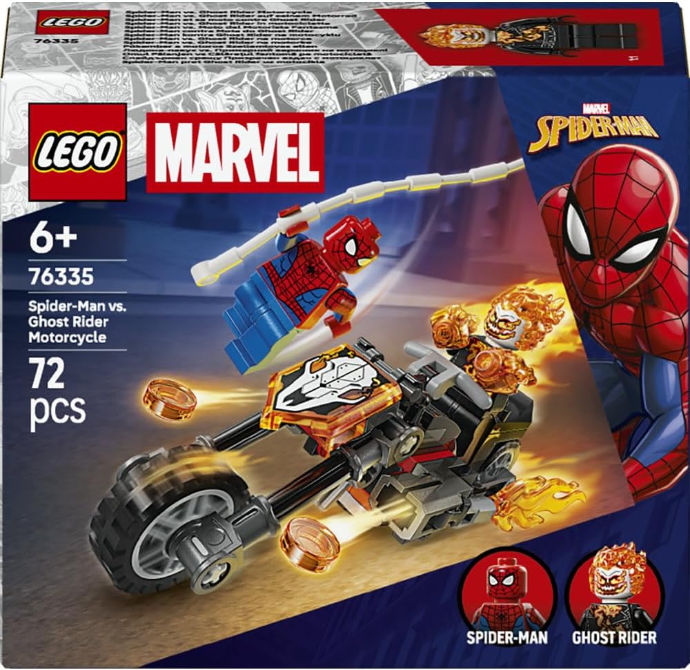 LEGO | Marvel Spider-Man vs. Ghost Rider Motorcycle - Superhero Toy w/a Motorbike Model, 2 Minifigures, Web String & Fire Elements - Gift for 6+ Year Old Boys - 76335