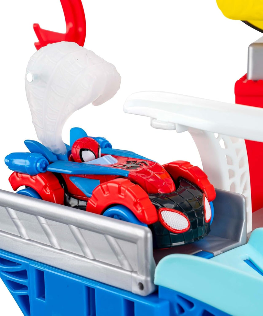 Spidey N Friends Construction Zone Chaos Track Set, Deluxe 2-Foot High Race Track Features Zip Line, Action Zones, & 2 Separate Tracks with Two 3-Inch Vehicles, Kids Toys, Gift, Playset, 3 Years+