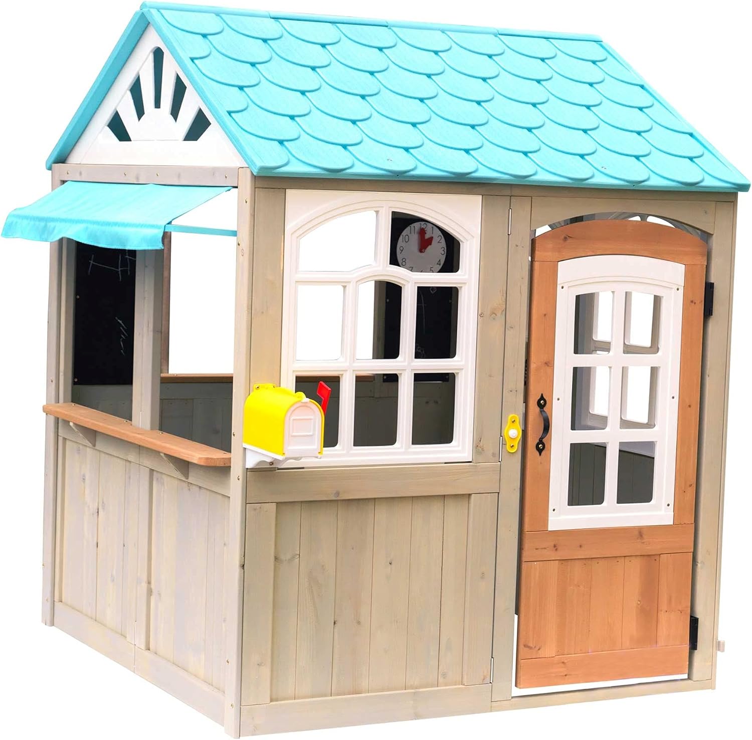 KidKraft Oceanfront Outdoor Playhouse, Cedar Wood Beach Café Style, Grande Size, Playhouse for Kids Ages 3 to 10, EZ Kraft Assembly, Interactive Windows, Bell and Mailbox