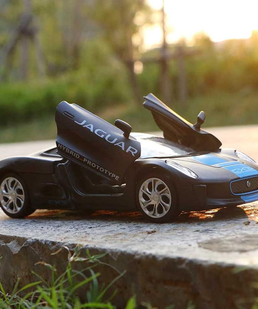 D-Power Jaguar C-X75 Die-Cast Model Car – 1:32 Scale, Black, Pull-Back Supercar Toy, Ages 3+