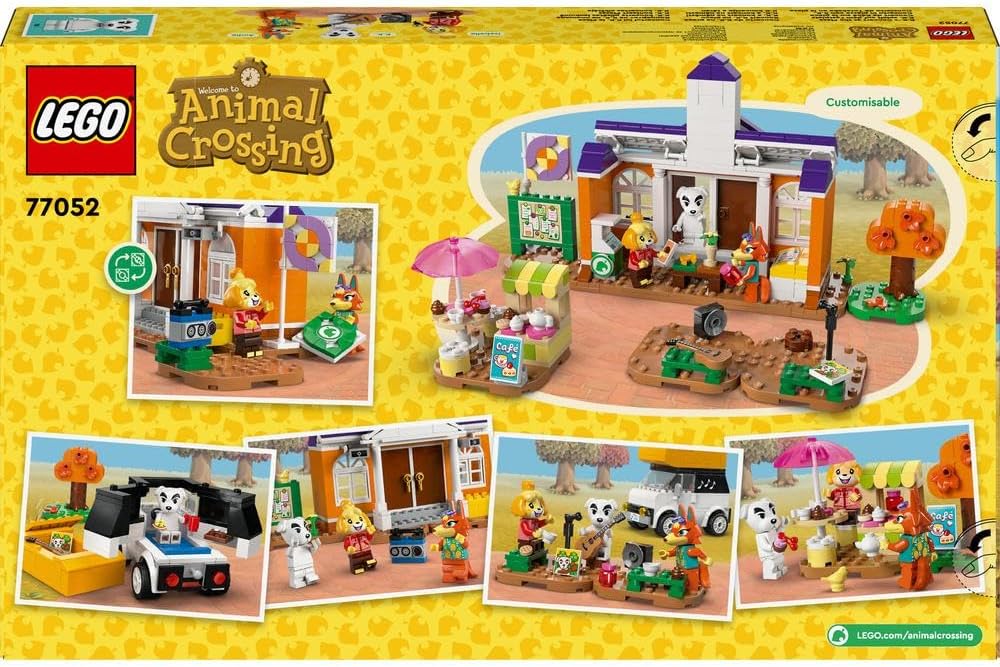 LEGO Animal Crossing K.K.'s Concert at the Plaza Building Toy for 7 Plus Year Old Girls and boys, with Café Playset, Figures and Vehicle from the Video Games, Pretend Play Gift for Kids 77052