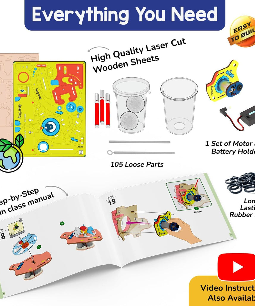 Smartivity 10-in-1 Motor Powered STEM Engineering Kit for Kids I 10+ Fun Electronics Projects for Smart Kids | DIY Science Kit/Toy for Ages 6,7,8,9,10,11,12 Years Old Boys & Girls