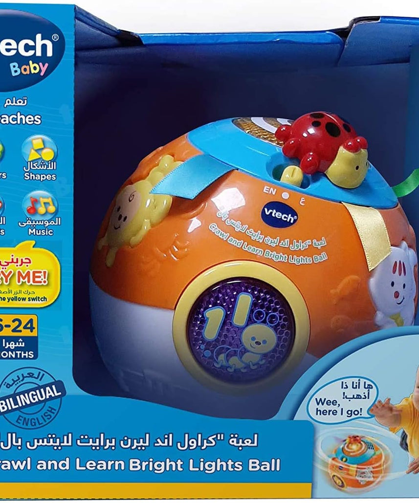 VTech Crawl & Learn Bright Lights Ball – Interactive Baby Learning Ball with Motorized Movement, Music, Sounds, and Early Learning Activities for 6+ Months