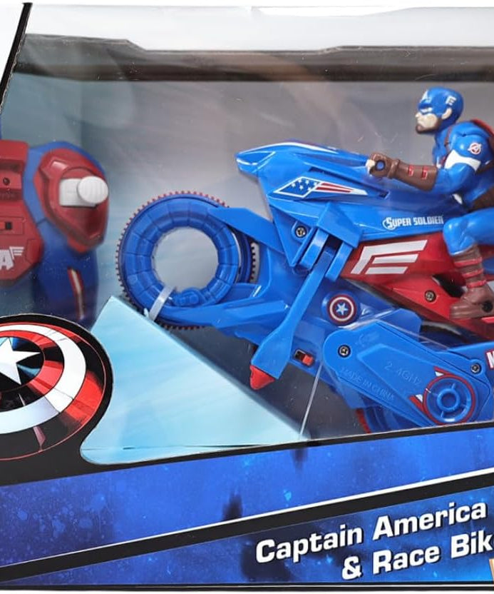Marvel Captain America Blaze & Race RC Bike - 2.4 GHz Full Function Remote Control Motorcycle - High-Speed Action Toy for Kids & Toddlers - Ages 3+