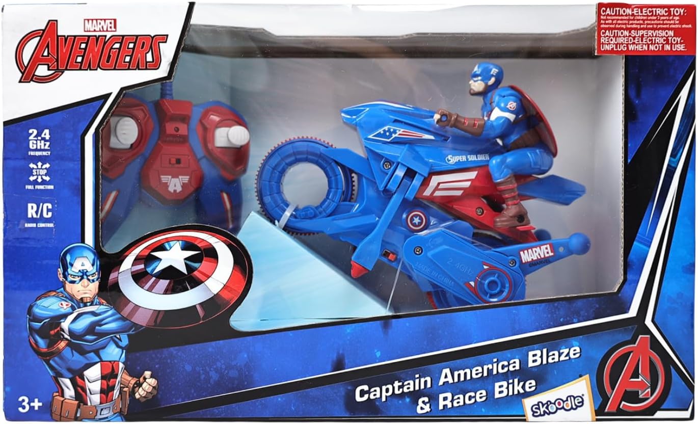 Marvel Captain America Blaze & Race RC Bike - 2.4 GHz Full Function Remote Control Motorcycle - High-Speed Action Toy for Kids & Toddlers - Ages 3+