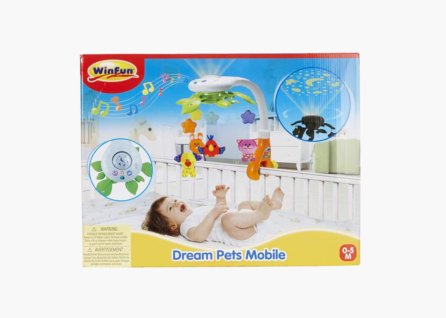 Winfun Dream Pets Musical Baby Mobile, Rotating Ceiling Mount Mobile with Lights, Melodies and Projection, Developmental Baby Toy for Newborns 0M+