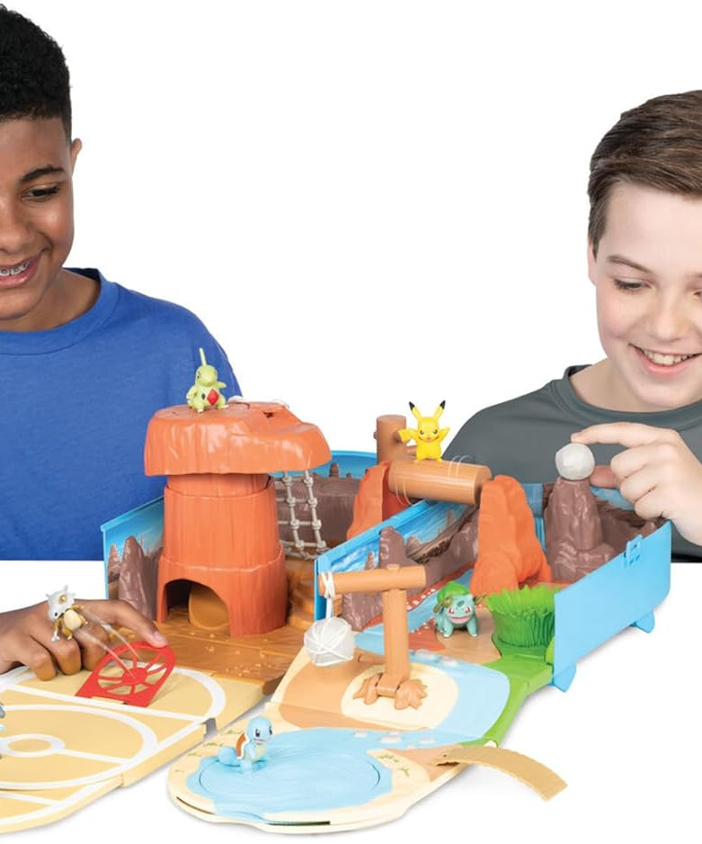 Pokemon Carry Case Battle Desert Playset, Portable Backpack Playset with Action Zones and Pikachu Figure, Official Pokemon Toy, Ages 4+