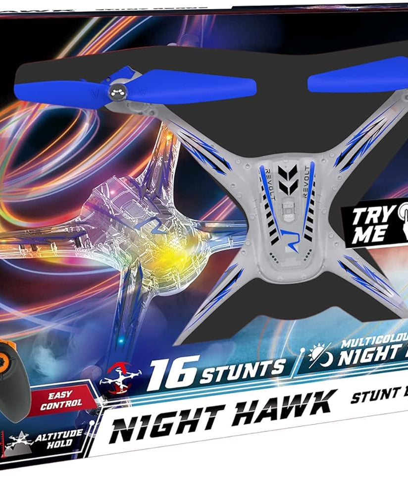 SYMA 4 Channel Auto Hover RC Stunt Drone, REVOLT R/C X15T Night Hawk, 16 Stunts, 6 Light Patterns, One-Key Takeoff & Landing, Altitude Hold, Blue/Orange, Ages 8+