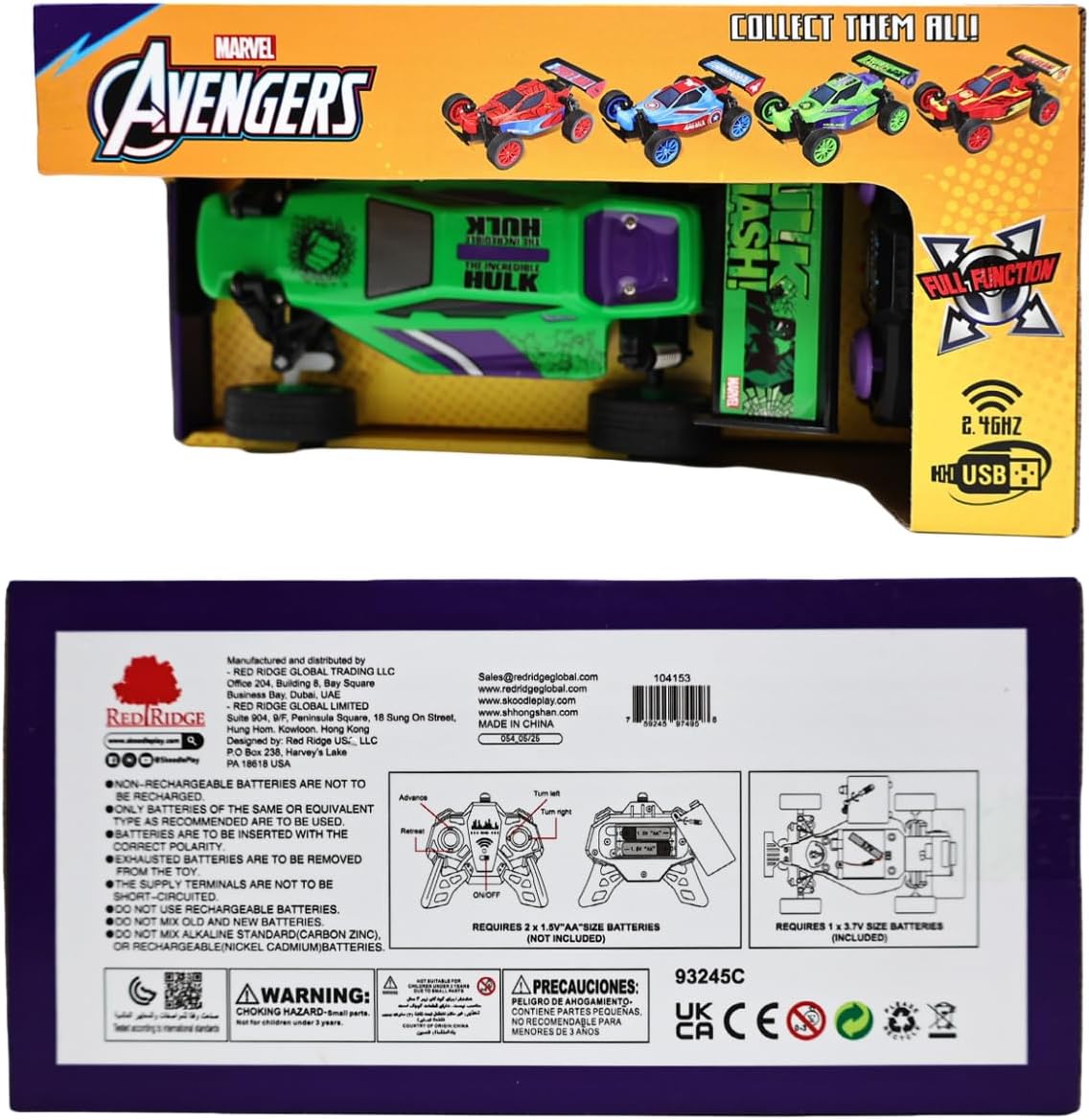 Marvel Hulk Inferno GT Blazer 2.4 GHz RC Car – Full Function Remote Control Monster Truck with Working Lights, High Speed Off-Road Action Toy for Kids Ages 6+, Official Marvel Merchandise
