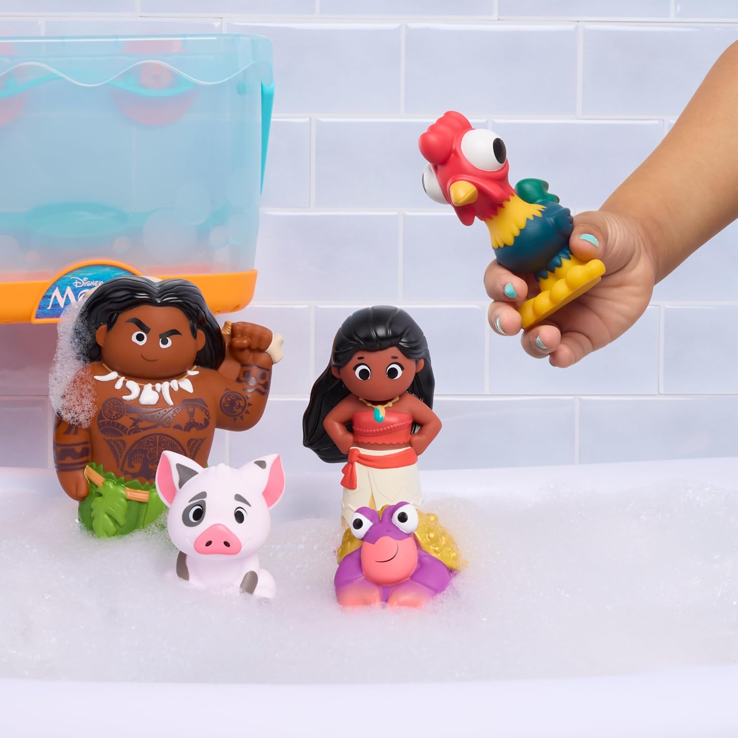 Disney Moana Bath Caddy, 6-pieces, 5 Bath Toy Figures