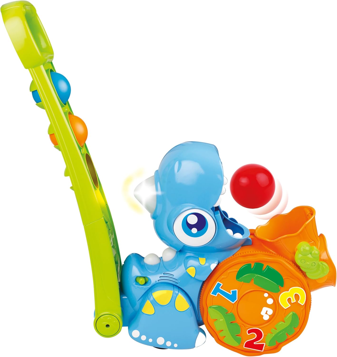 Winfun Popping Fun Dino Interactive Toy, Push-Along Dinosaur with Popping Balls, Flashing Lights, Sounds & Easy-Grip Handle, Encourages Motor Skills, Hand-Eye Coordination & Sensory Play, For Toddlers 12+ Months
