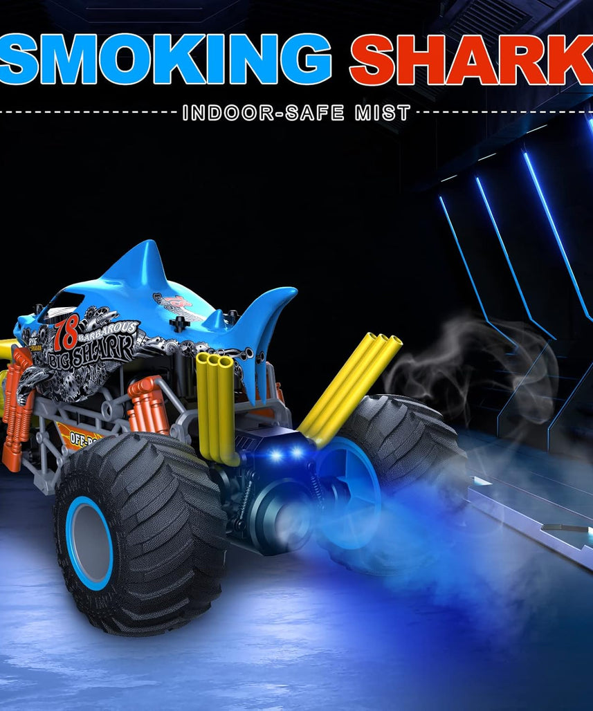 Crazon 1:10 Shark Monster RC Car with Fog Mist Effect, 2.4GHz Remote Control, Dual Rechargeable Batteries, 6+