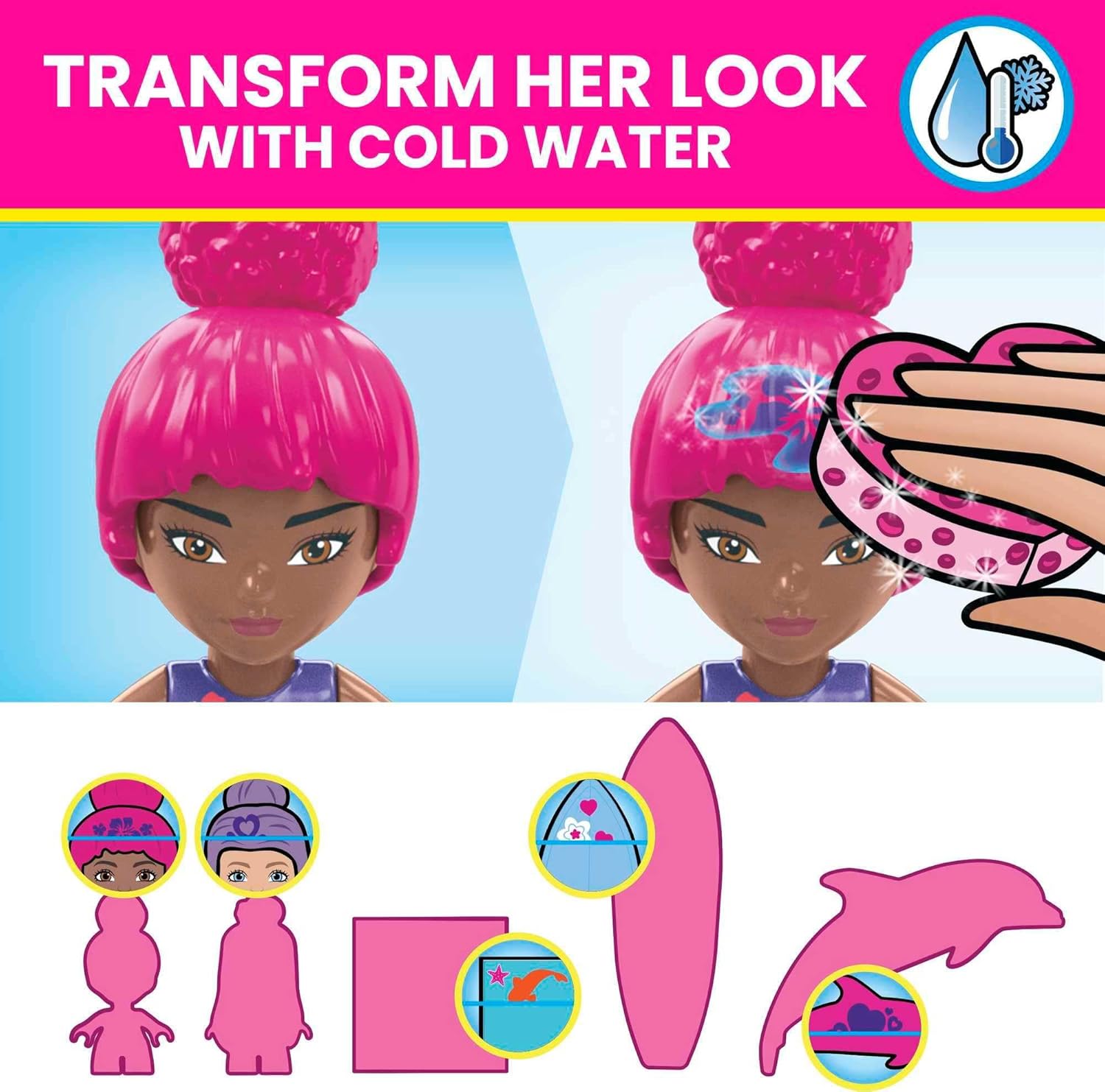 Barbie Color Reveal Dolphin Exploration Playset, 2 Micro-Dolls with Dolphins, 114 Building Bricks and Accessories for Creative Play