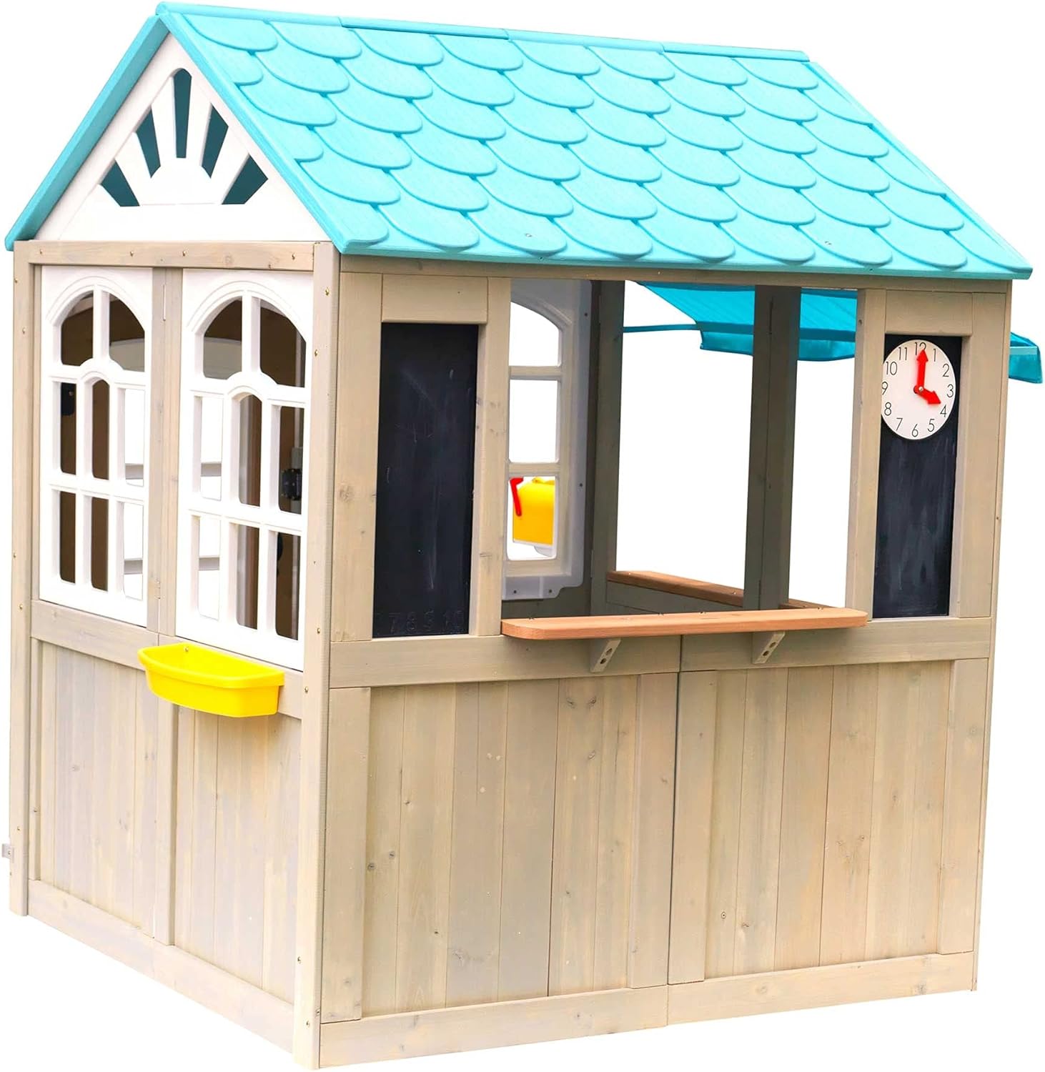 KidKraft Oceanfront Outdoor Playhouse, Cedar Wood Beach Café Style, Grande Size, Playhouse for Kids Ages 3 to 10, EZ Kraft Assembly, Interactive Windows, Bell and Mailbox