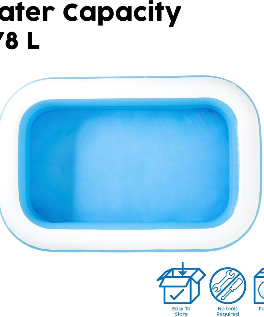 Bestway 8'7" x 69" x 20"/2.62m x 1.75m x 51cm Blue Rectangular Pool
