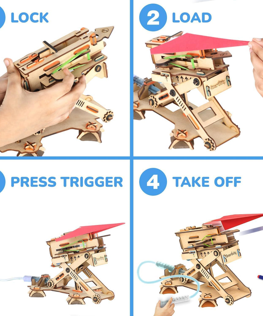 Smartivity Hydraulic Plane Launcher DIY STEM Toy for Kids 6+ Years, Aerodynamics and Hydraulic Science Kit, Educational Construction Game, Multicolor