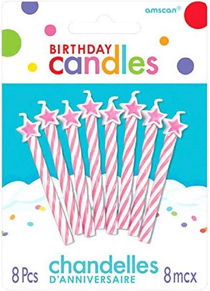 Amscan International Cake Candles 8 Spiral with Stars, Pink