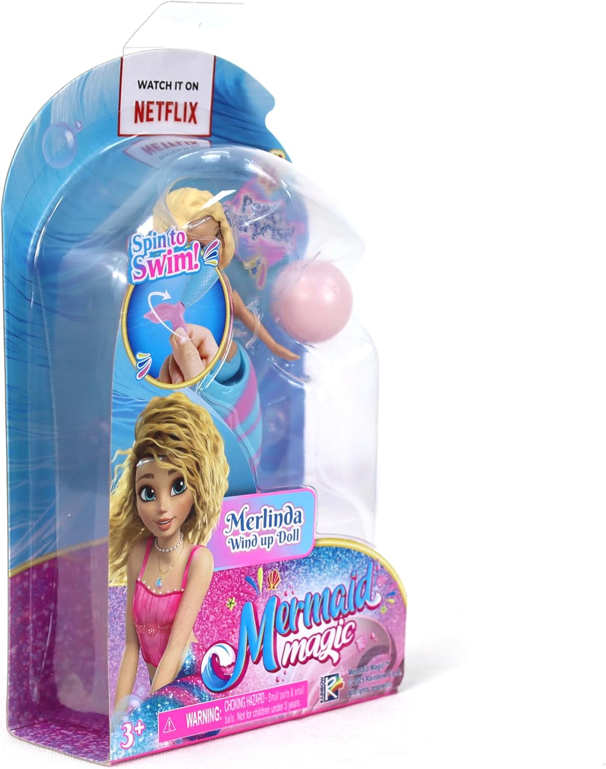 Mermaid Magic Windup Doll 5-Inch Merlinda, Pearl Surprise, Spin to Swim, Action Doll, Bath Time & Pool Toy, Gift, Mermaid Dolls, Collectible, 3 Years+