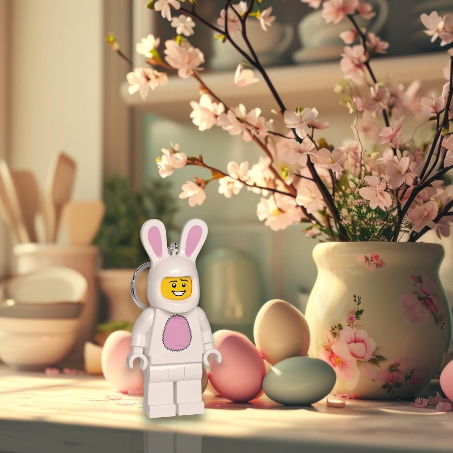 Lego IQ Minifigures Light Easter Bunny Suit Guy Keychain, 7.6 cm Tall