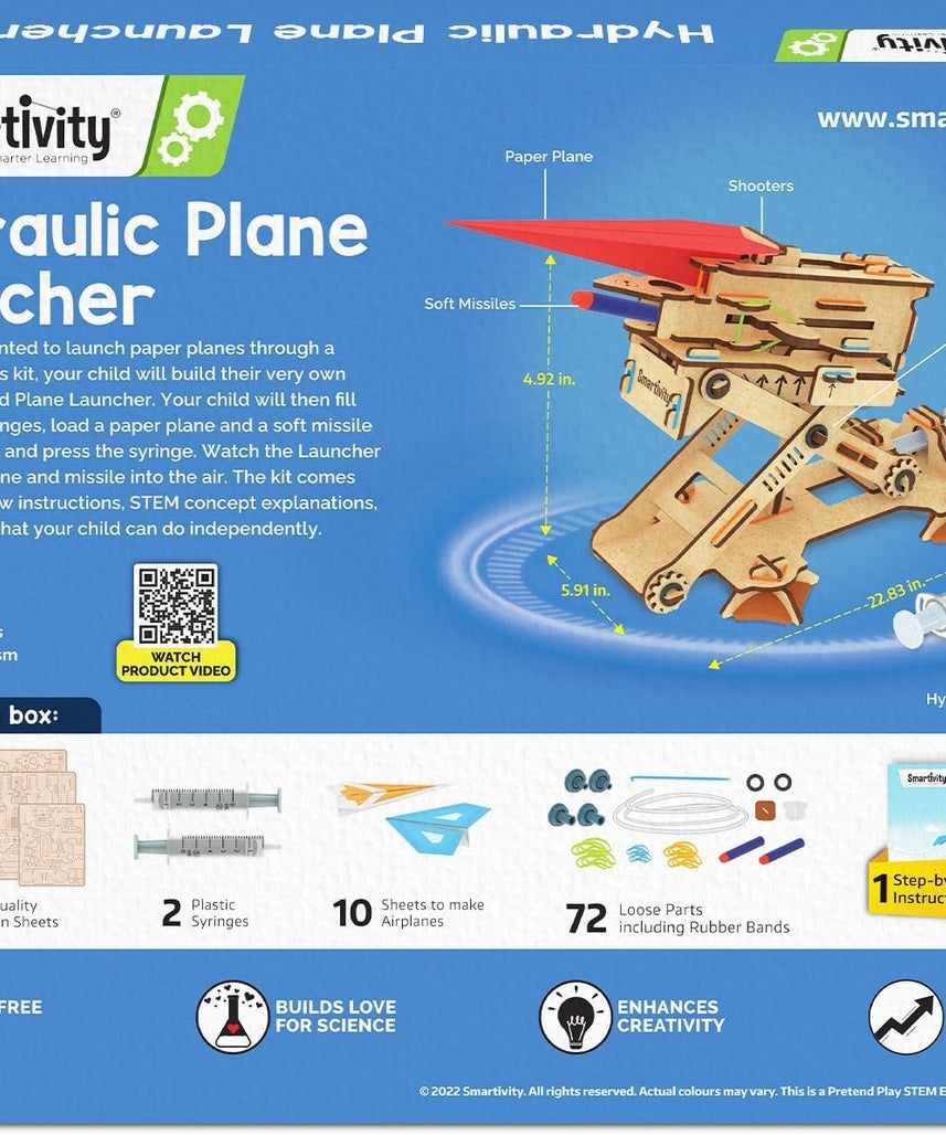 Smartivity Hydraulic Plane Launcher DIY STEM Toy for Kids 6+ Years, Aerodynamics and Hydraulic Science Kit, Educational Construction Game, Multicolor