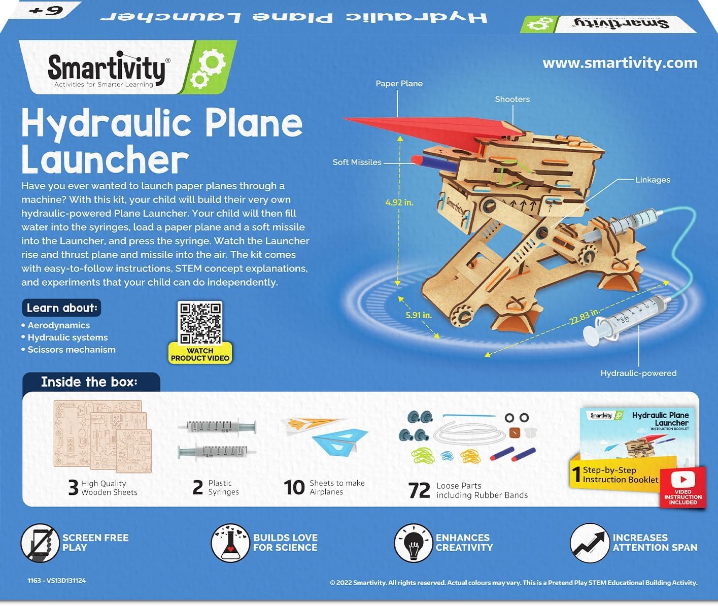 Smartivity Hydraulic Plane Launcher DIY STEM Toy for Kids 6+ Years, Aerodynamics and Hydraulic Science Kit, Educational Construction Game, Multicolor